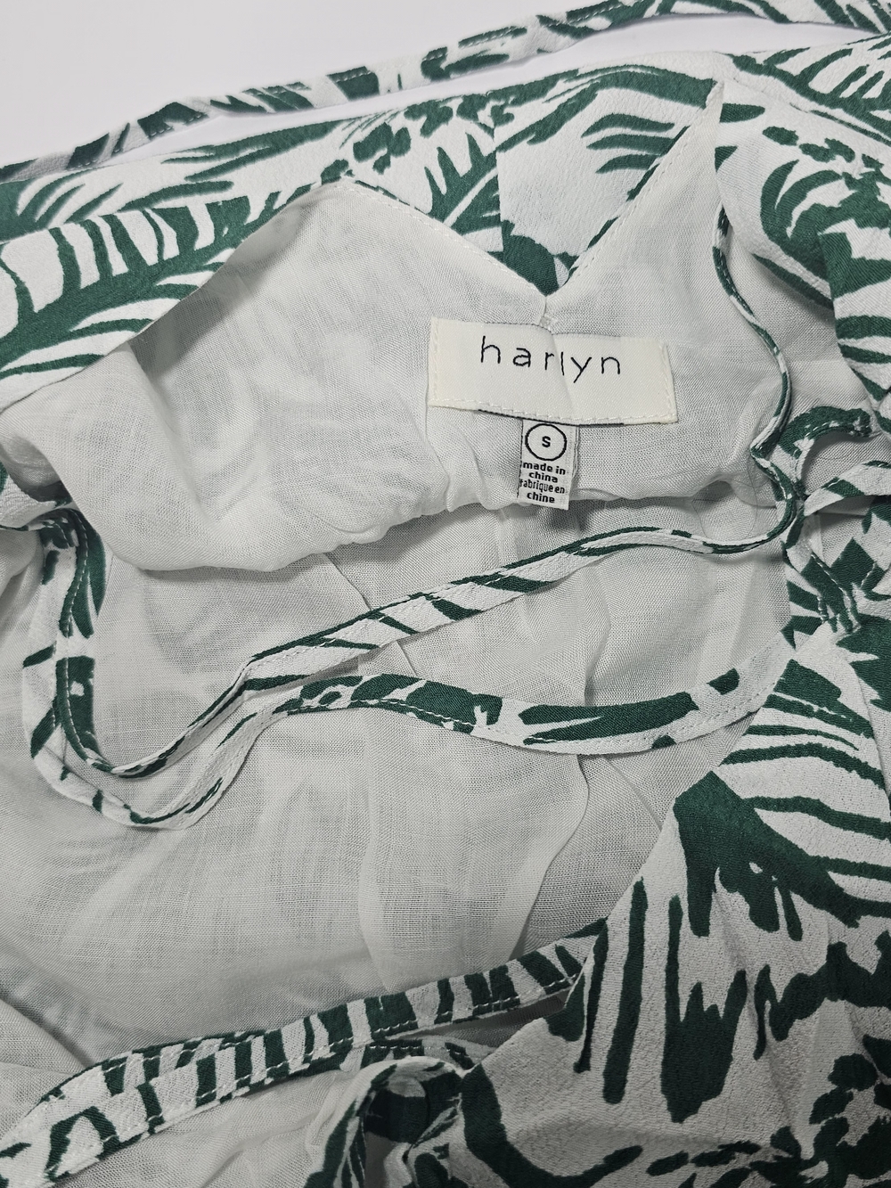 Harlyn Anthropologie Palm Leaf Maxi Dress Size S Green White Tropical - Picture 6 of 13
